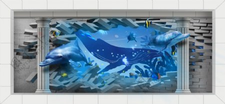 3D海豚背景墙