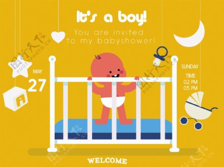 婴儿迎婴海报婴儿床
