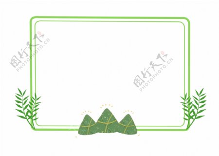 端午节粽子艾叶手绘元素绿色边框