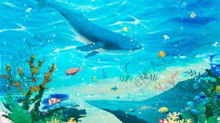 卡通海洋鯨魚海底背景