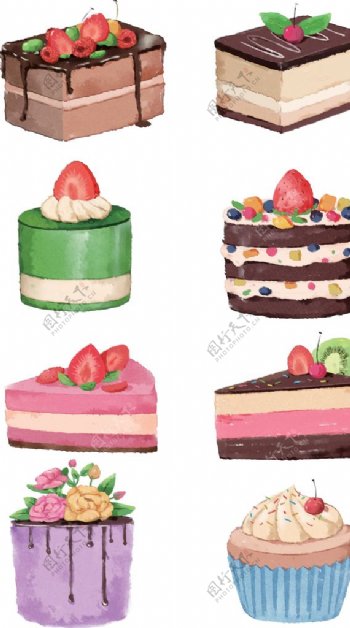 手绘可爱风草莓蛋糕素材
