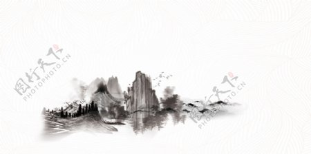 中国风水墨画山水免抠透明素材图