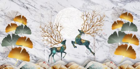 新中式鎏金银杏树叶子装饰画