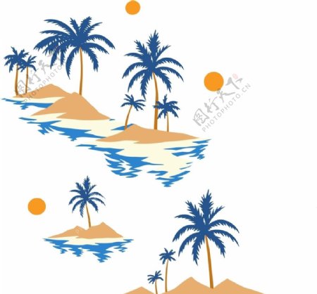 落日椰树沙滩