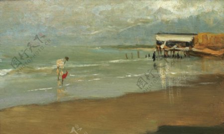 海滩风景油画