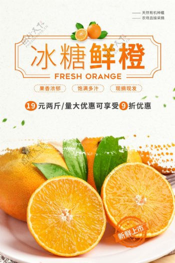 冰鲜鲜橙水果活动促销海报素材