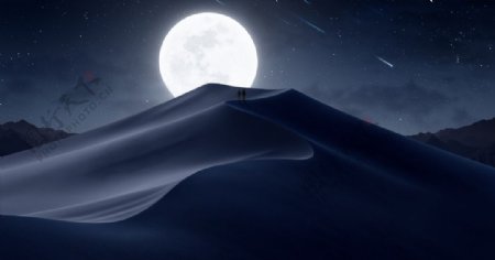 彩色沙漠月亮夜景星空