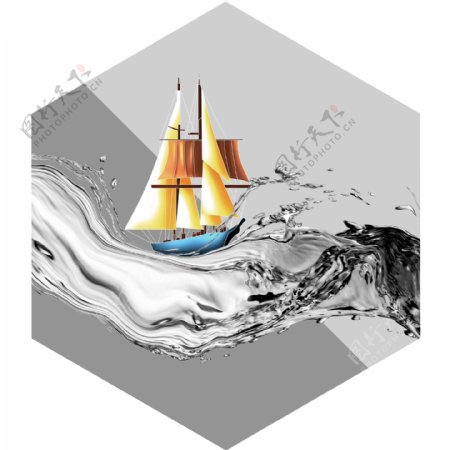 新中式大海帆船一帆风顺装饰画