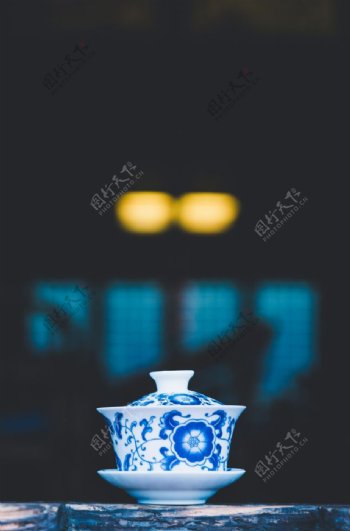 青花瓷茶碗茶杯茶具背景素材