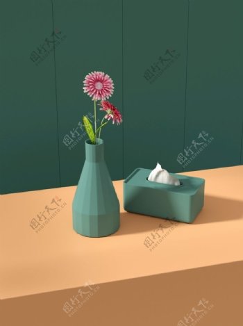 背景花瓶纸巾盒餐桌图片