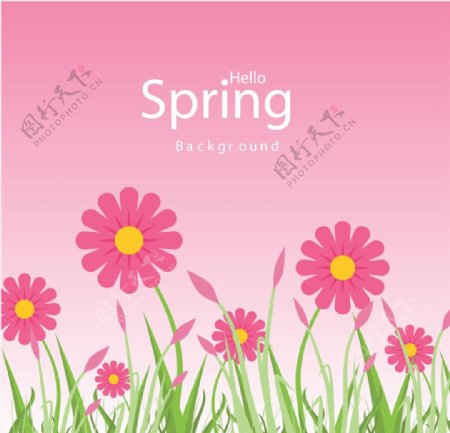 粉色春季花丛设计图片