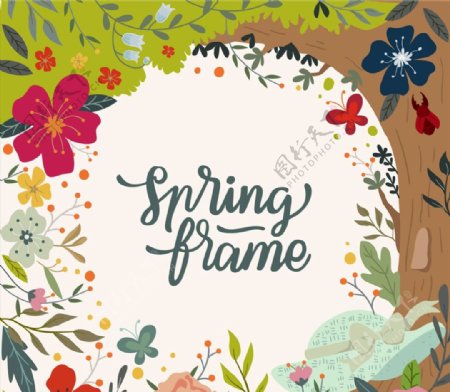 彩色春季树木和花卉图片