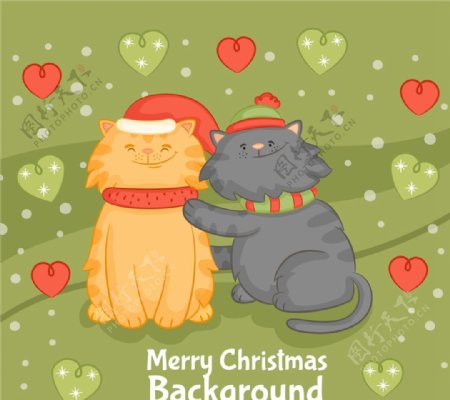彩绘圣诞猫咪图片