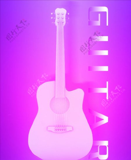 炫彩紫色质感吉他建模及张贴海报图片