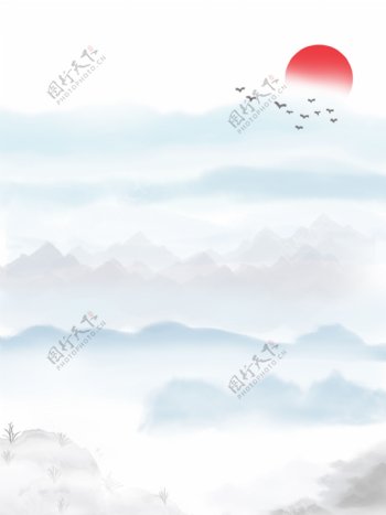 中国风蓝色水墨背景素材图片