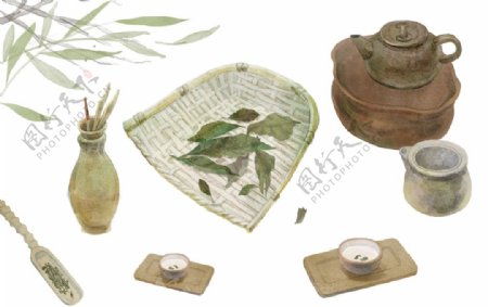 茶叶茶具复古背景海报素材图片