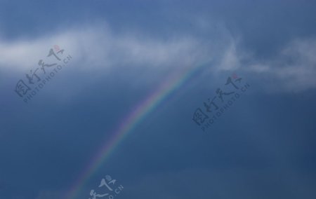 蓝天白云下的彩虹图片