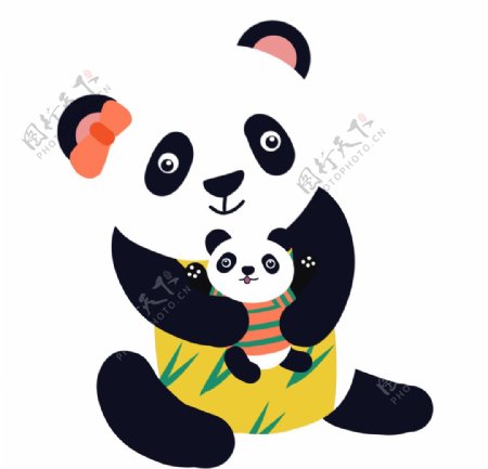 卡通熊猫母子图片