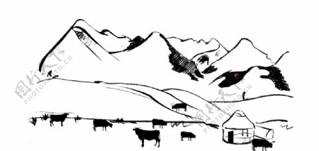 山水牛羊简笔画图片