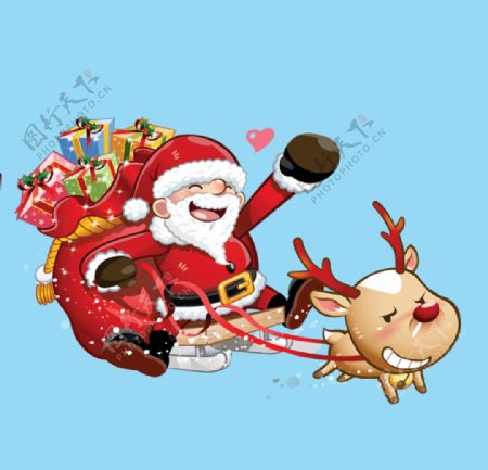 卡通圣诞老人雪橇麋鹿图片