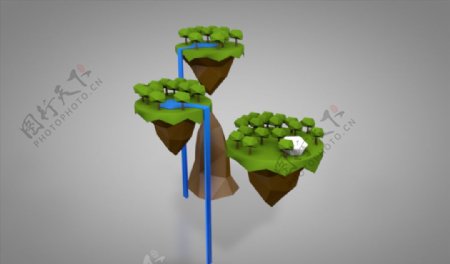 C4D模型瀑布树木岛屿图片
