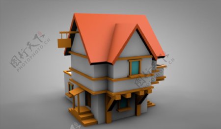C4D模型房子建筑小洋楼别墅图片