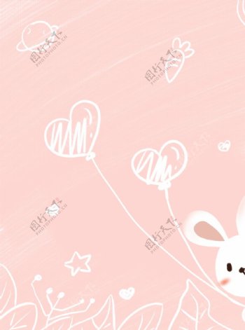 手绘粉色气球爱心兔子背景图片
