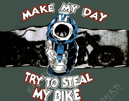 摩托车手枪T恤裁片图片