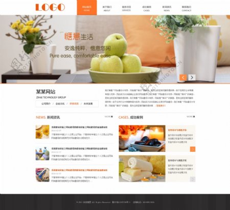 橙色网页设计美食spa