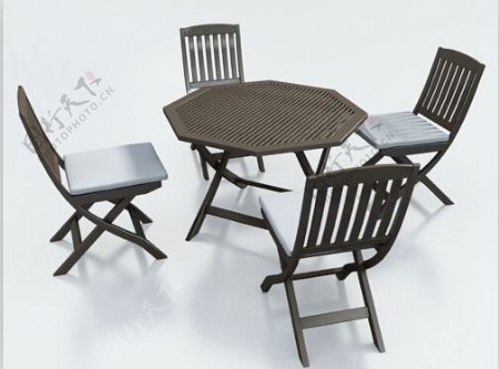 木质休闲椅组合3d模型下载