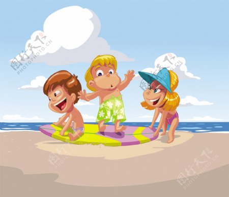 卡通儿童夏季沙滩