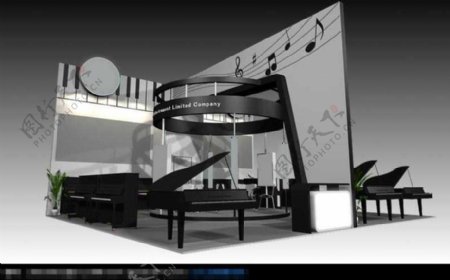 灰色钢琴展厅3d模型设计