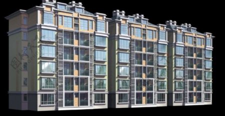 现代化多层城市住宅3d建筑模型