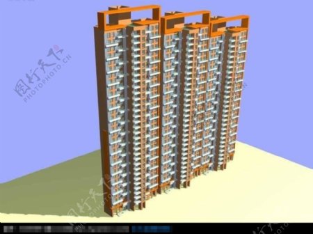 3D高层住宅现代建筑模型