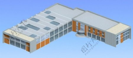 L型学校建筑模型