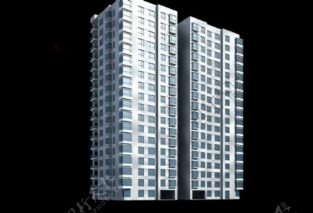 两栋并排高层住宅塔式楼3D模型