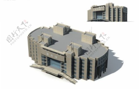 高档豪华椭圆风格公共建筑3D立体模型