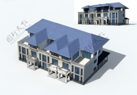 欧式顶棚别墅建筑群3D模型