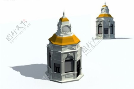 六边形塔形欧式建筑3D模型图