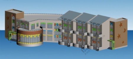 现代学校幼儿园建筑3D模型