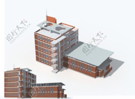 红色外观多层公建建筑3D模型