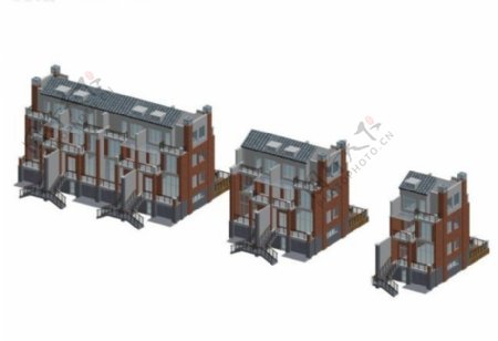 现代三层别墅建筑3d效果图