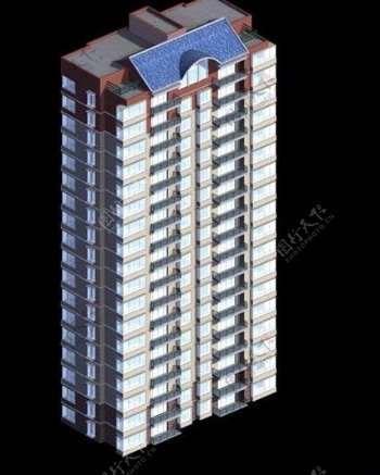 欧式蓝坡顶高层塔式住宅楼模型