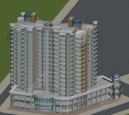 中西混搭高层住宅商业楼3D模型