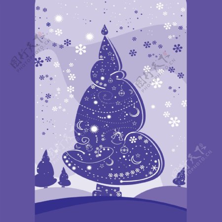 印花矢量图圣诞树雪花色彩紫色免费素材