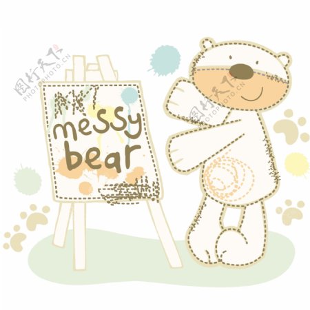 印花矢量图卡通动物小熊画板脚印免费素材