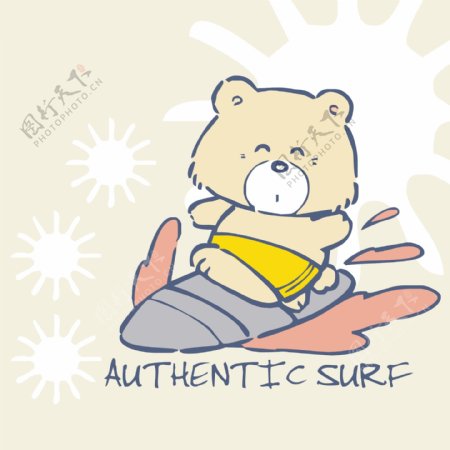 印花矢量图可爱卡通卡通动物熊冲浪免费素材