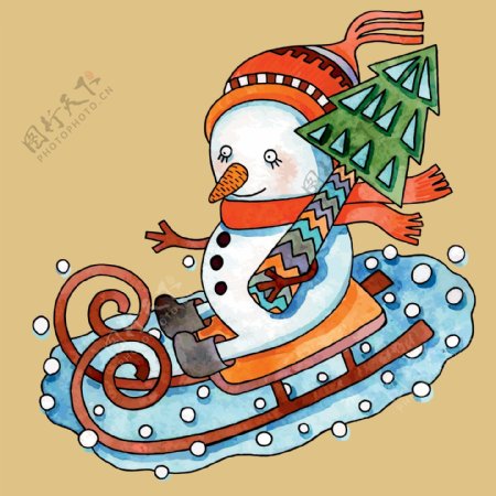 印花矢量图节日喜庆圣诞节雪人围巾免费素材