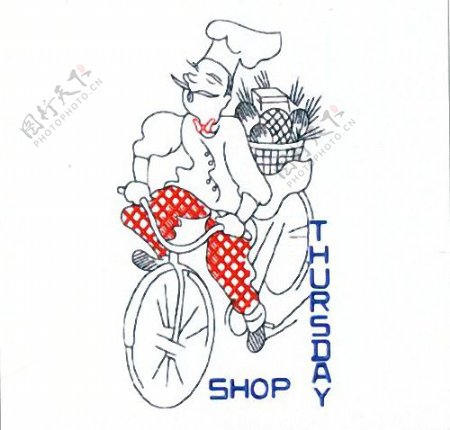 绣花厨师自行车文字英文免费素材