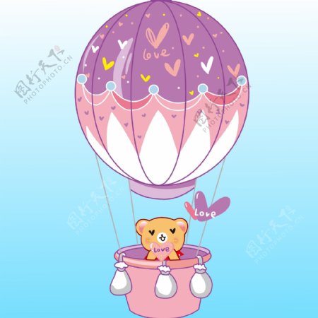 印花矢量图可爱卡通热气球卡通动物小熊免费素材
